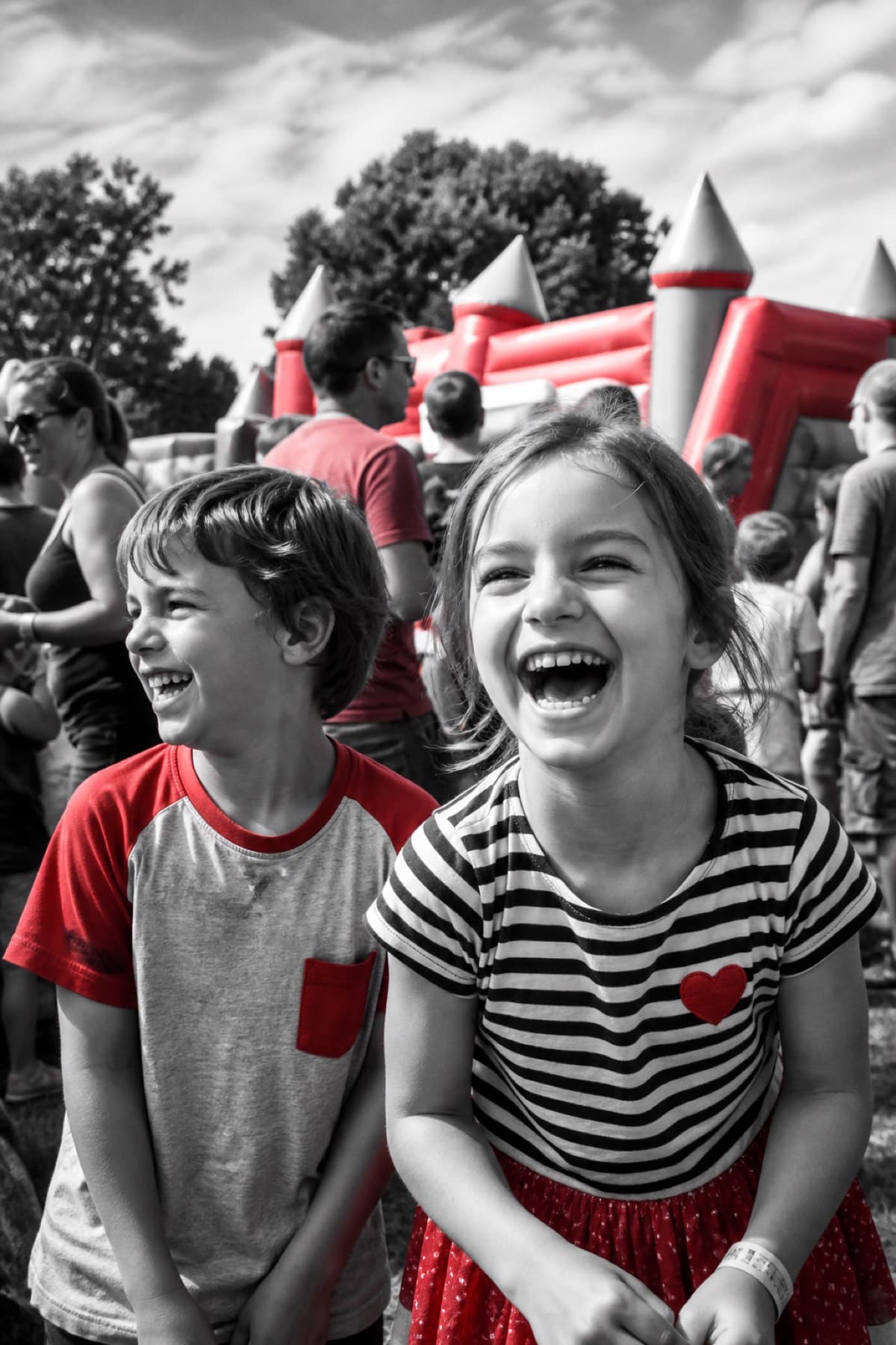 Kids laughing in the inflatable zone