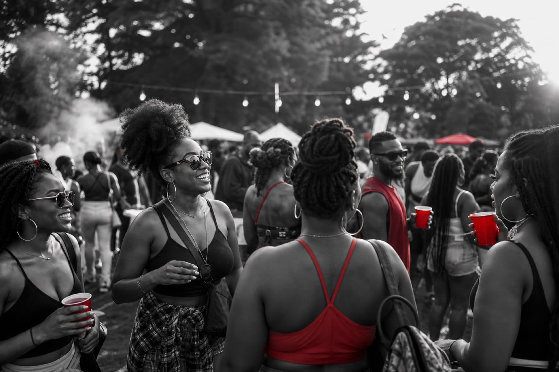 Diverse African diaspora crowd at an outdoor summer BBQ festival